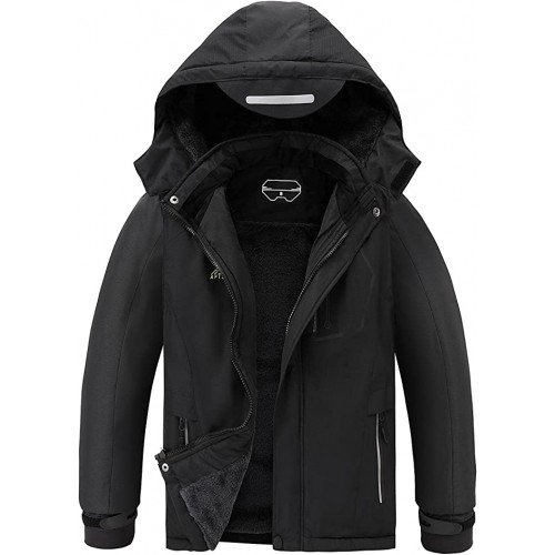 Black Boy's Waterproof Ski Jacket Warm Winter Snow Coat Fleece Snowboarding Jackets Thick Hooded Windproof Raincoat Black Boy's Waterproof Ski Jacket Warm Winter Snow Coat Fleece Snowboarding Jackets Thick Hooded Windproof Raincoat