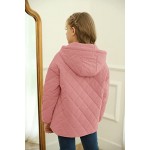 Deep Pink Girls Button Down Quilted Coat Kids Hooded Puffer Jacket Windbreaker with Pockets Deep Pink Girls Button Down Quilted Coat Kids Hooded Puffer Jacket Windbreaker with Pockets
