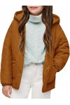 Orange Girls Button Down Quilted Coat Kids Hooded Puffer Jacket Windbreaker with Pockets