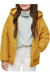 Yellow Girls Button Down Quilted Coat Kids Hooded Puffer Jacket Windbreaker with Pockets