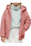 Deep Pink Girls Button Down Quilted Coat Kids Hooded Puffer Jacket Windbreaker with Pockets
